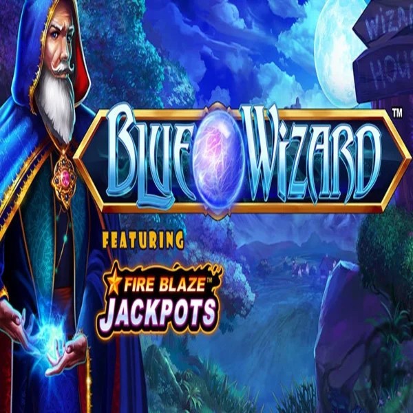 Blue Wizard Fire Blaze Jackpots logo by Rarestone Gaming Wazamba Casino